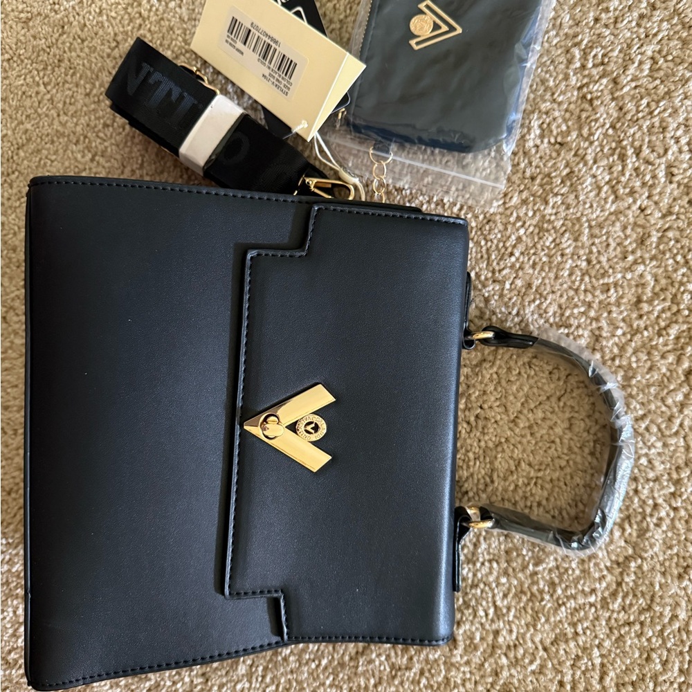 Valentino Orlandi Black Satchel with Gold Accents